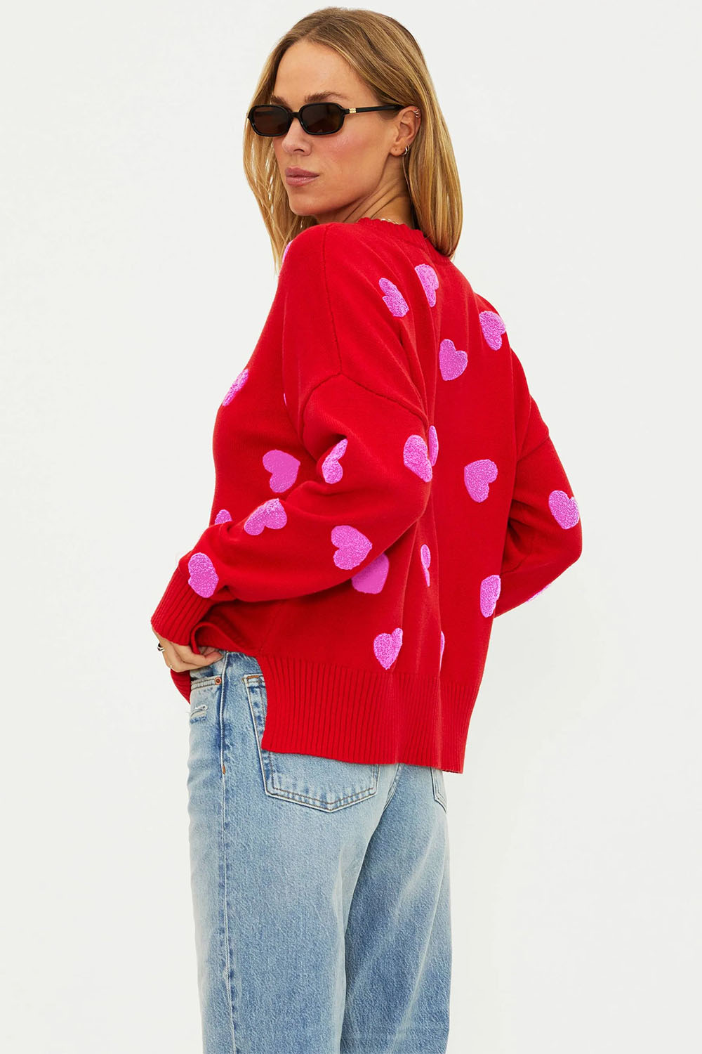 beach riot callie hearts sweater in royal red hearts back view