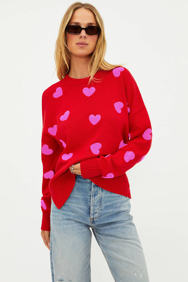 beach riot callie hearts sweater in royal red hearts front view