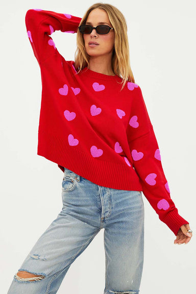 beach riot callie hearts sweater in royal red hearts profile view