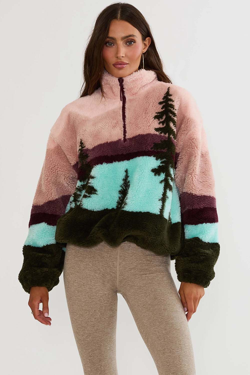 Beach Riot Leona Sherpa Top in Wilderness — front view