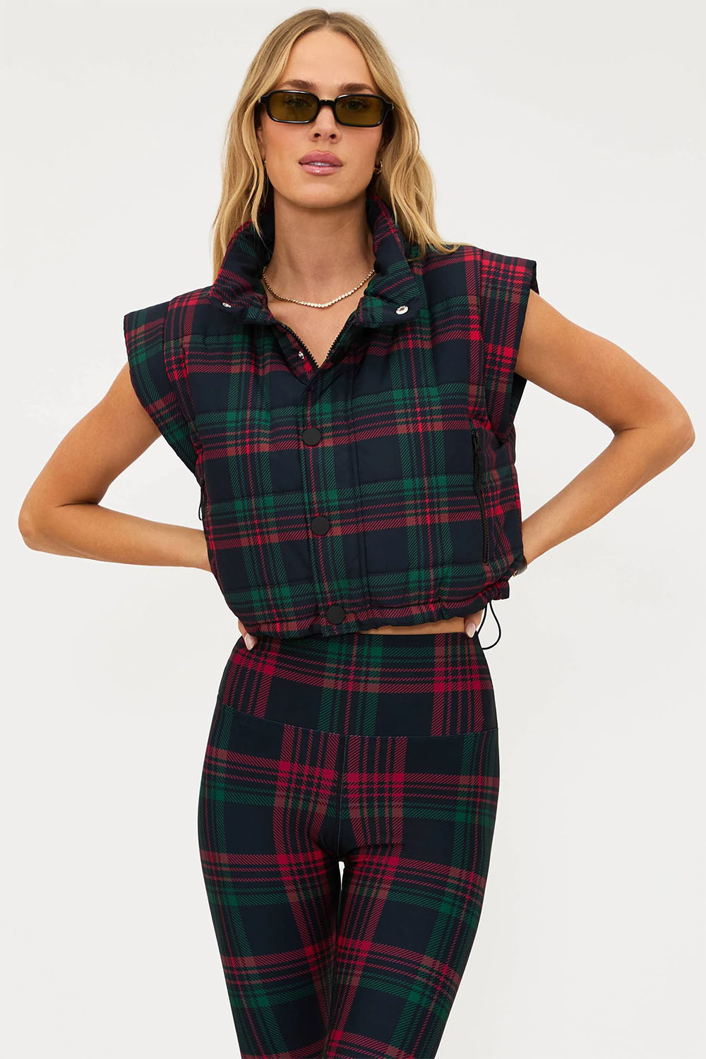 Beach Riot - Canyon Puffer Vest - Ribbon Plaid - Front