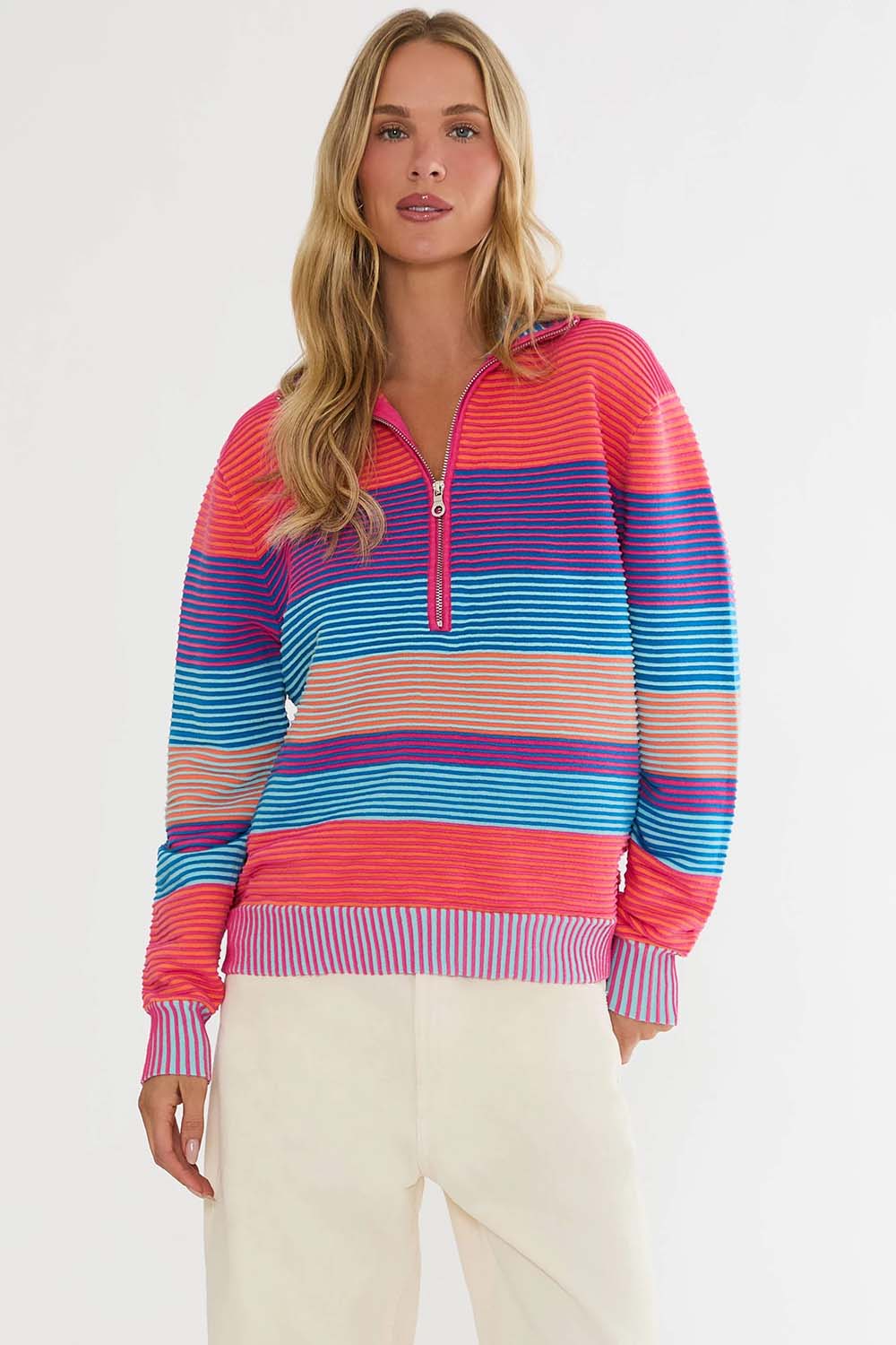 beach riot lainey sweater vibrant volley stripe front