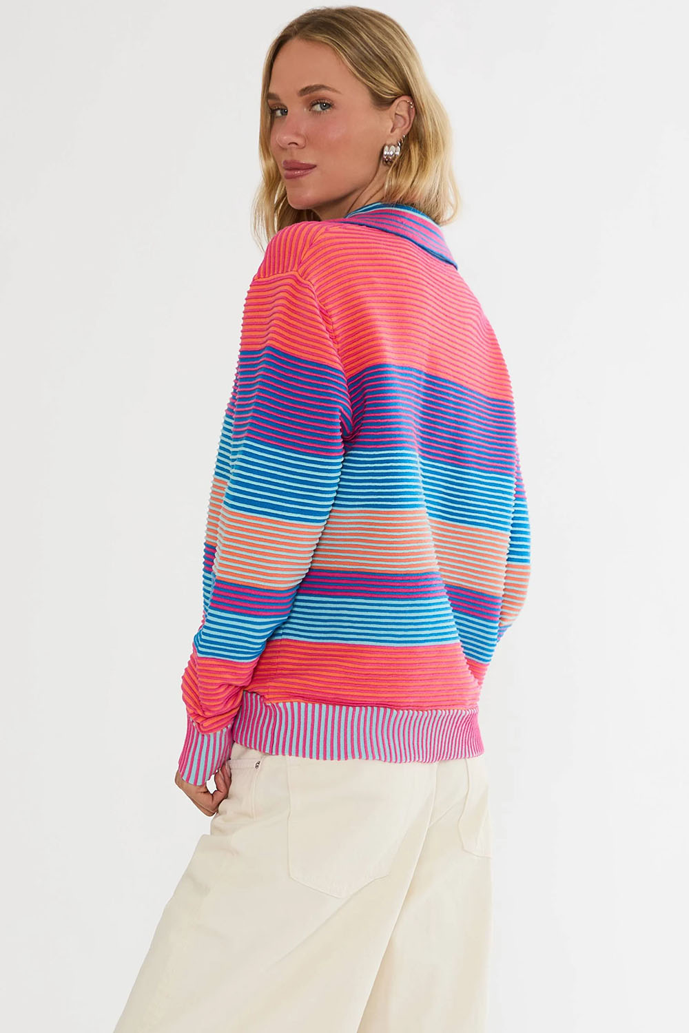 beach riot lainey sweater vibrant volley stripe side