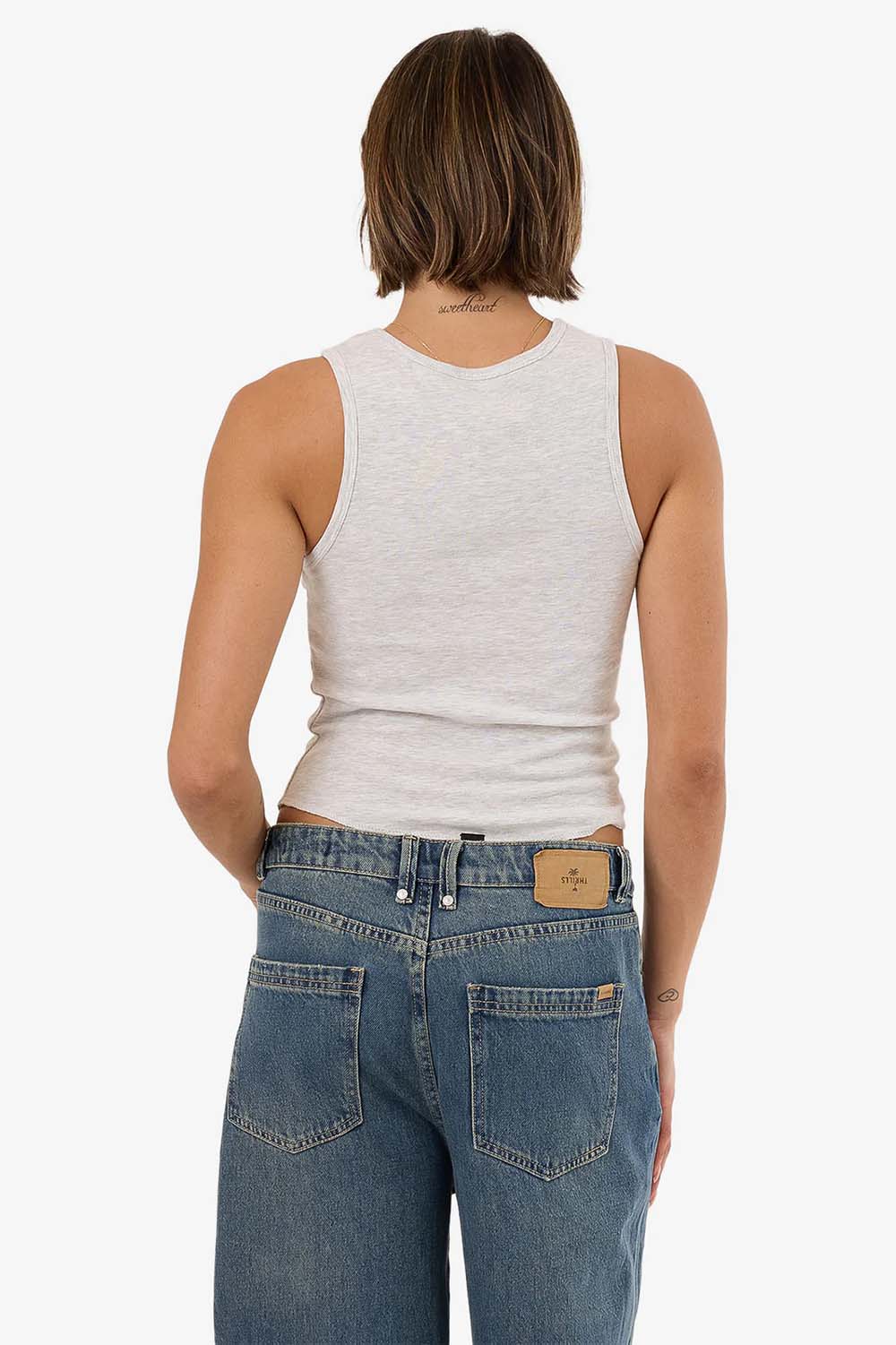 Thrills - Workwear Embro Curve Tank - White Marle - Back