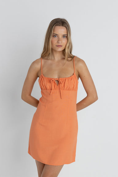 Rhythm - Andie Gathered Mini Dress - Peach - Front