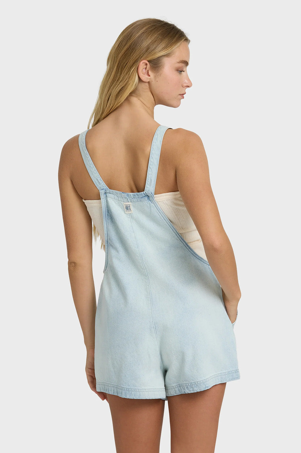 billabong beach crush denim overall blue mist back