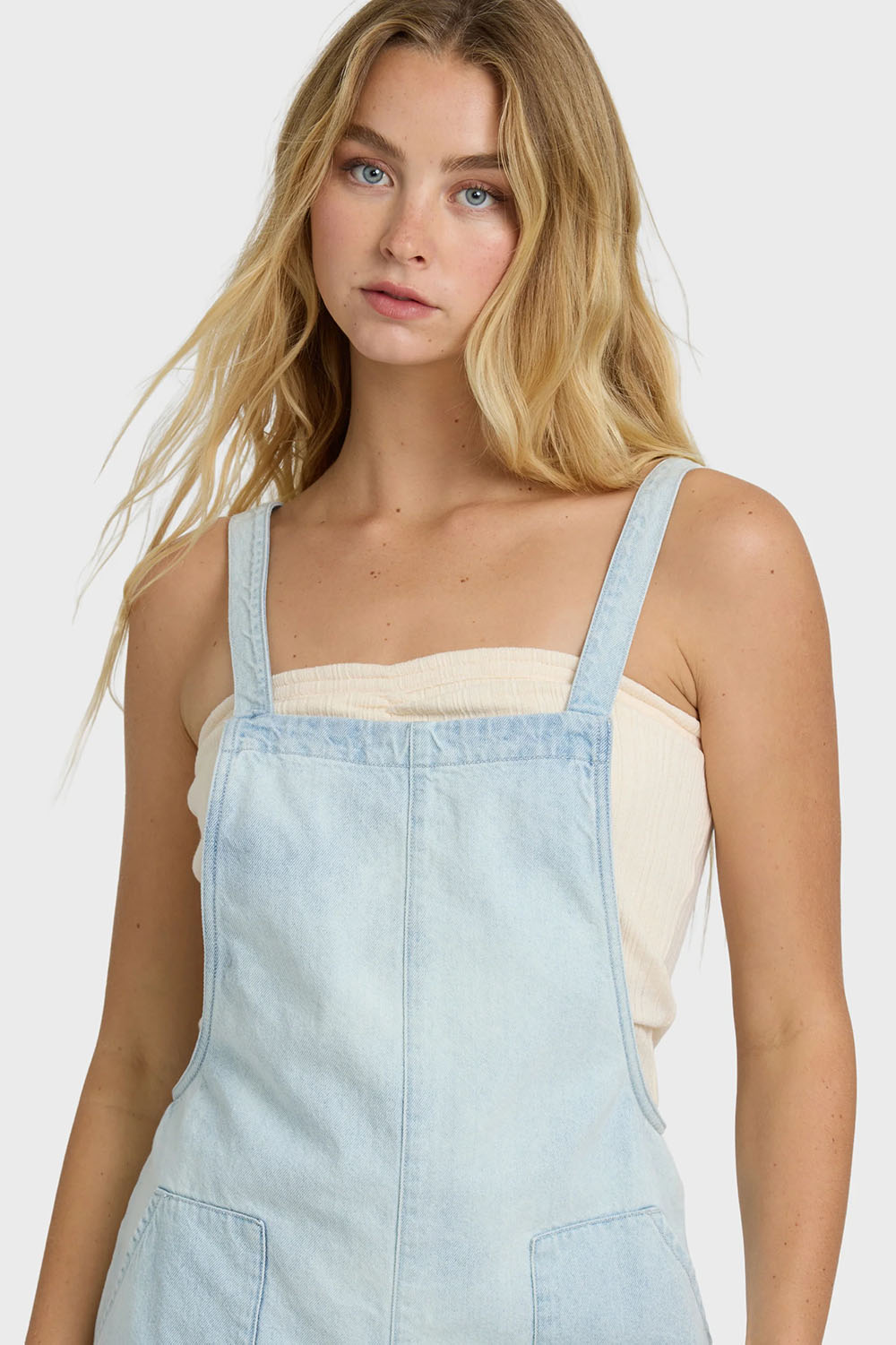 billabong beach crush denim overall blue mist detail