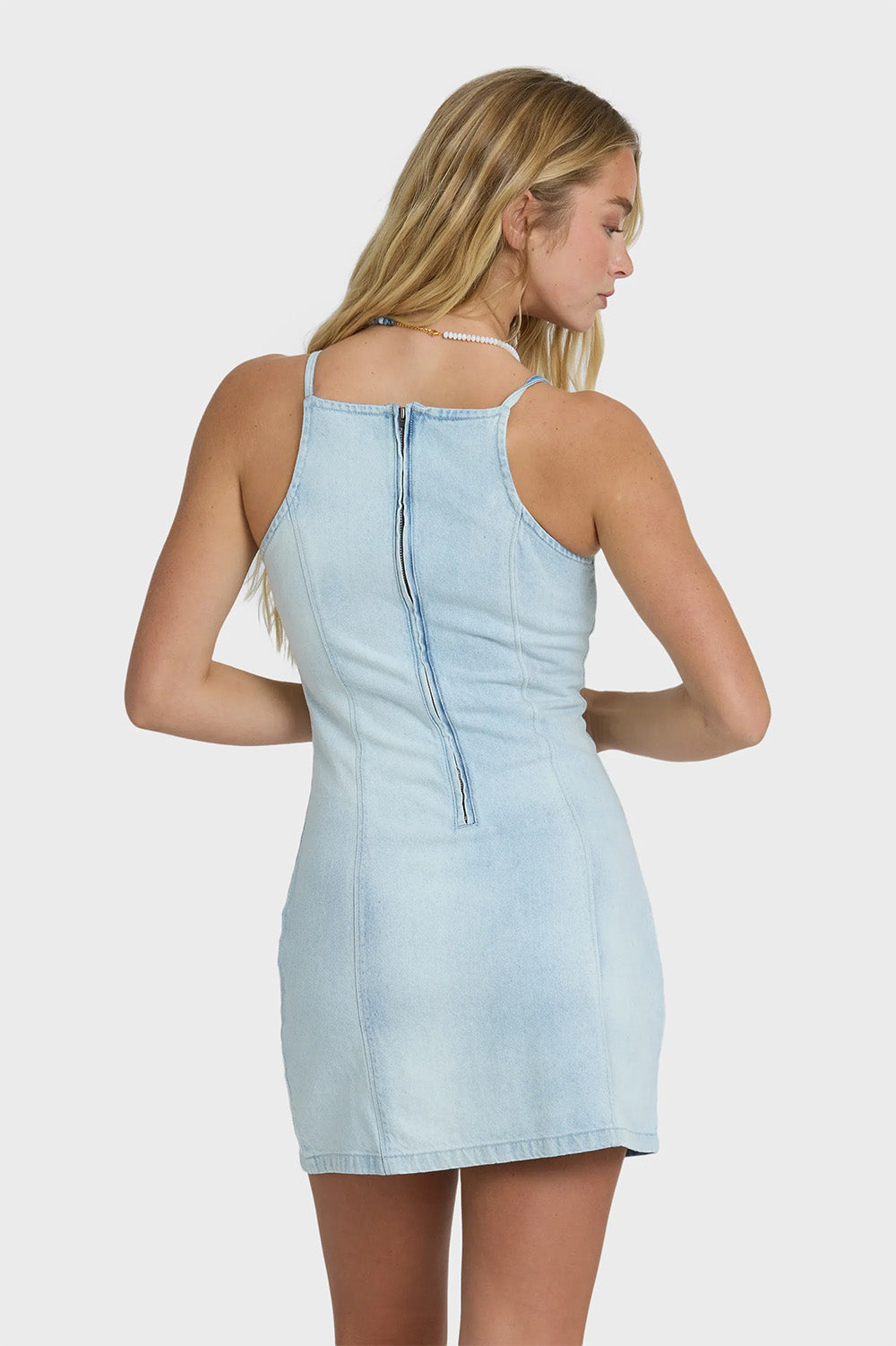 billabong jade saltwash denim dress blue mist back
