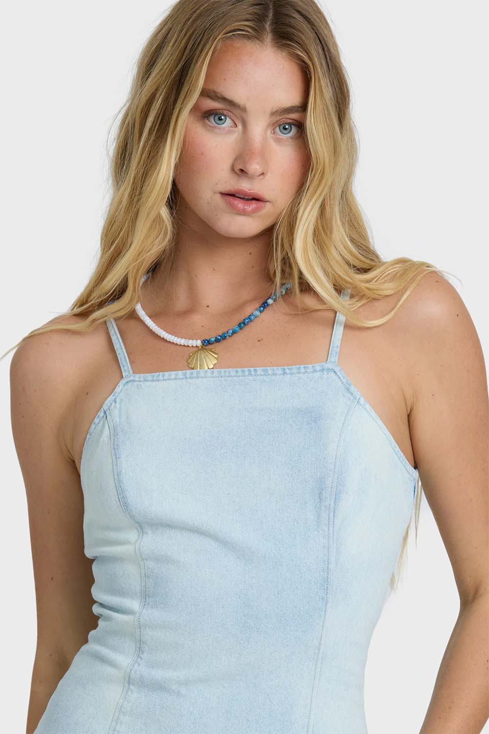 billabong jade saltwash denim dress blue mist detail