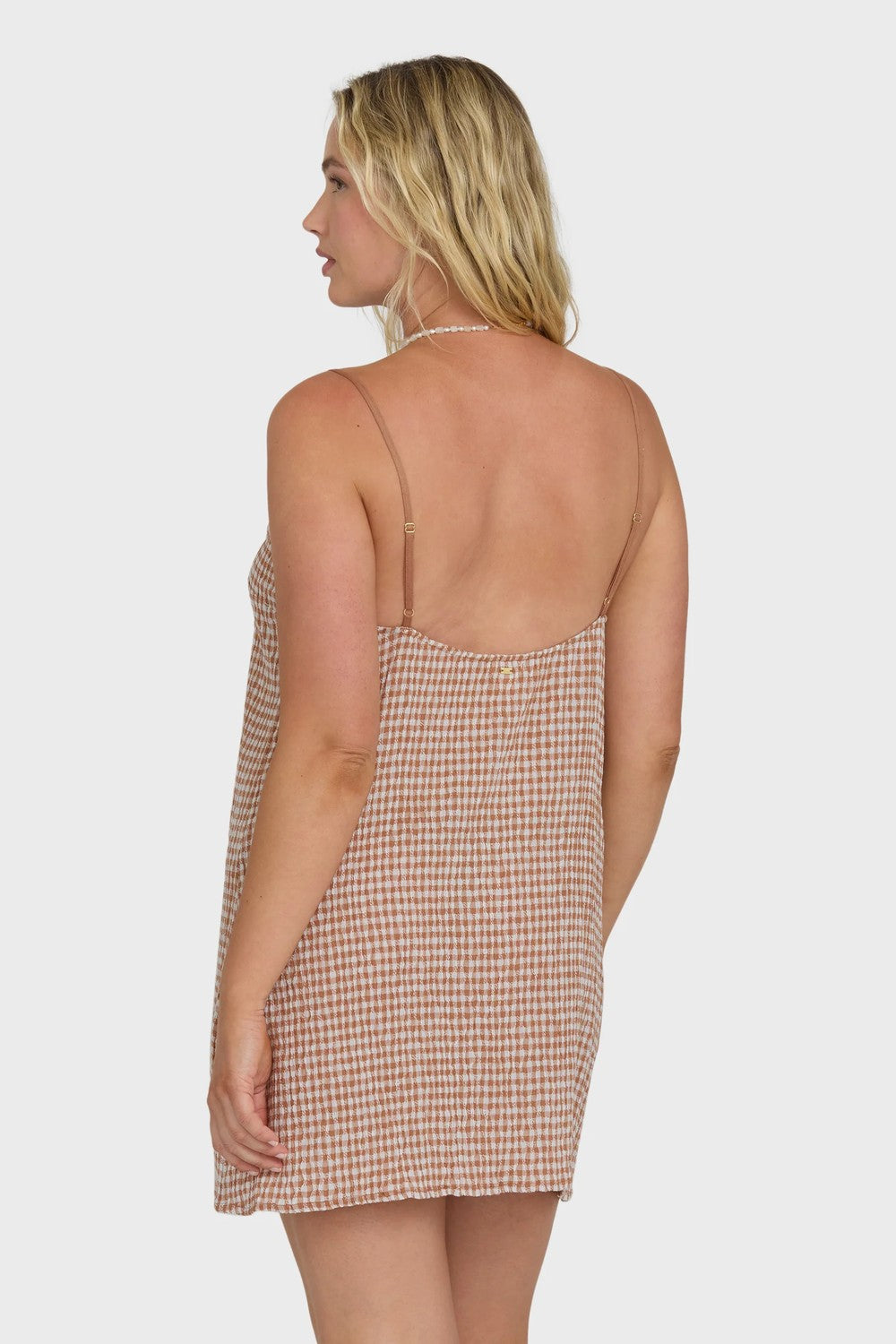 billabong summer love check dress sugar almond plus back