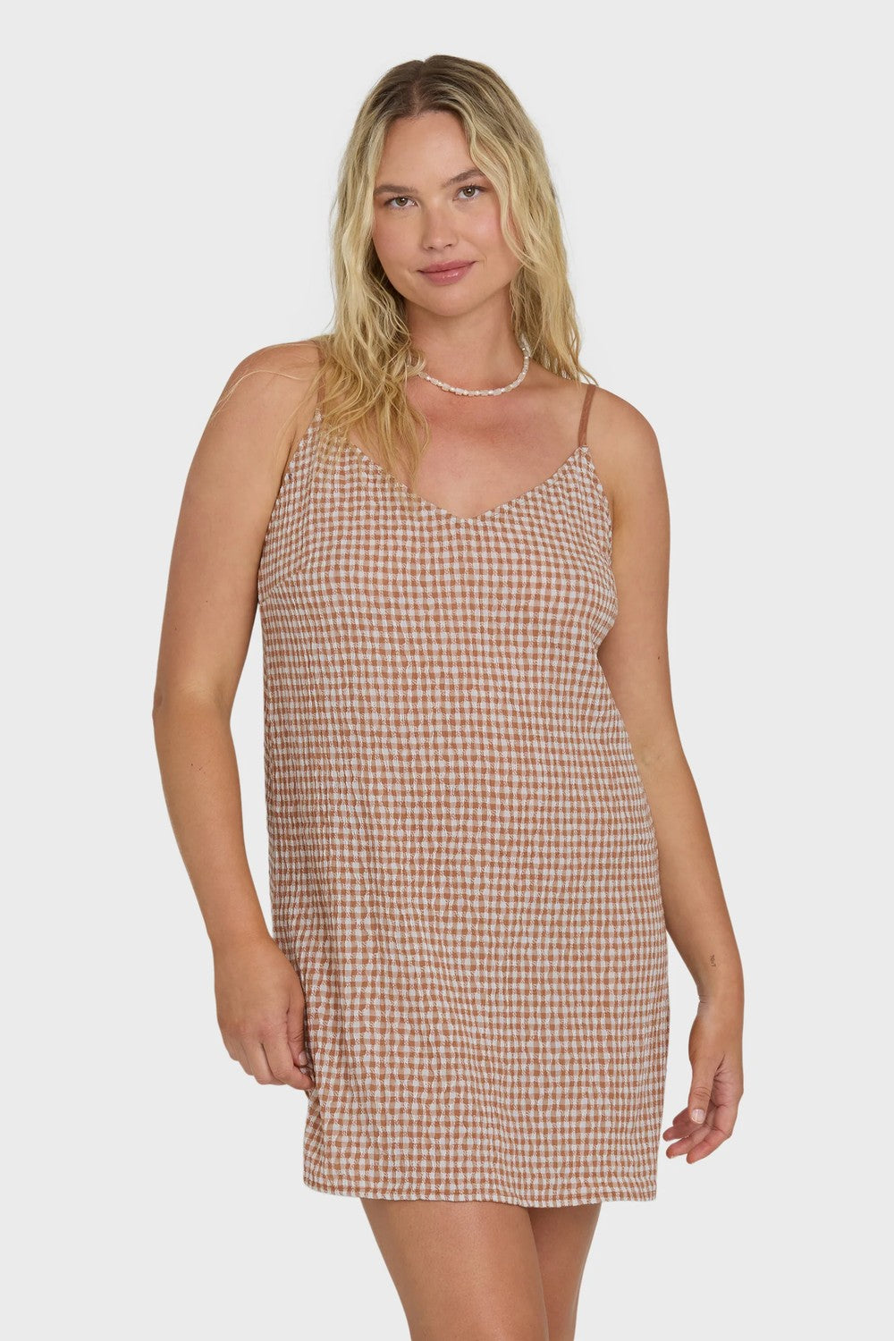 billabong summer love check dress sugar almond plus front