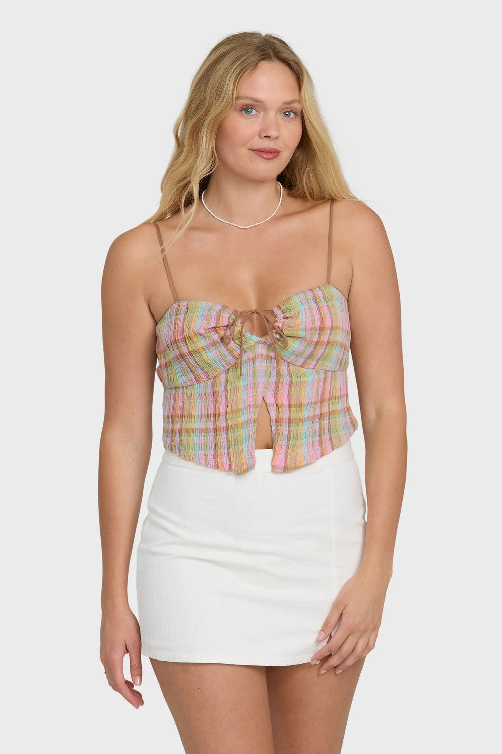 billabong sweet check tank party pink front