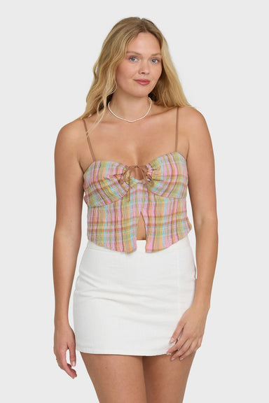 billabong sweet check tank party pink front