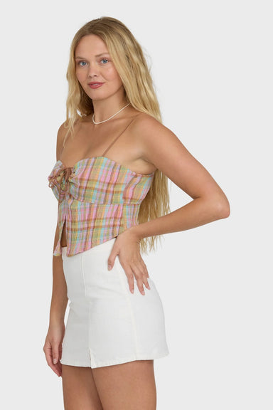 billabong sweet check tank party pink side