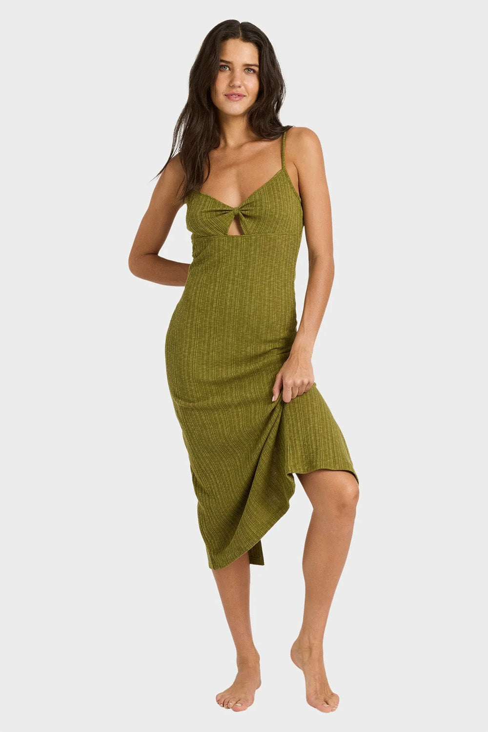 billabong sweet moves midi dress dark olive