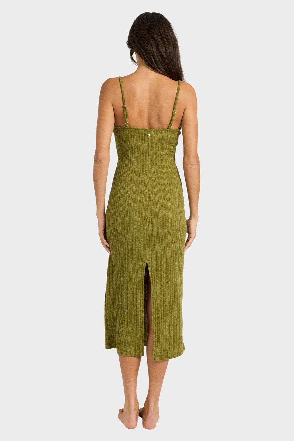billabong sweet moves midi dress dark olive back