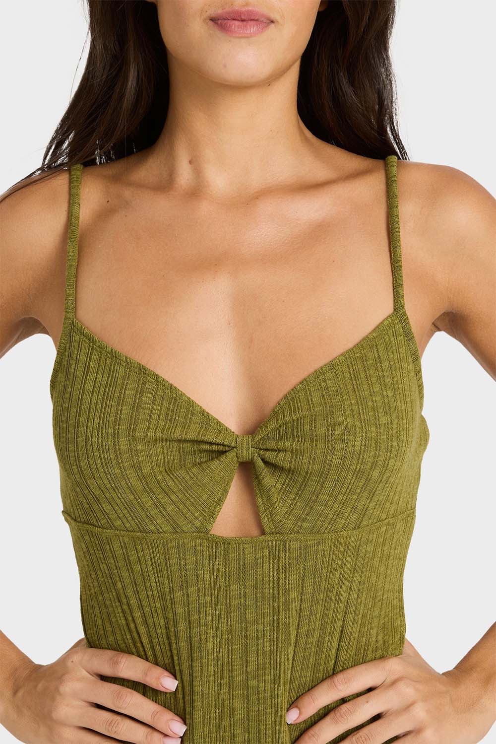 billabong sweet moves midi dress dark olive detail