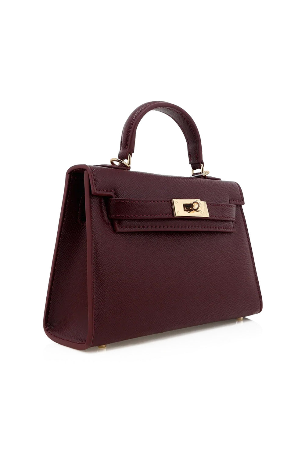 billini hariette handle bag in bordeaux saffiano side view