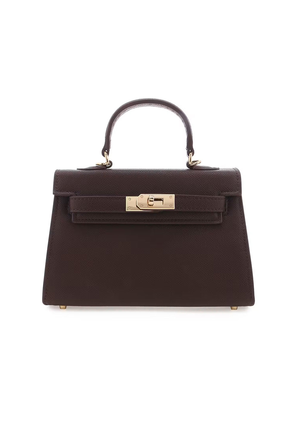 billini harieette handle bag in chocolate saffiano front view