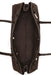 A dark brown suede tote bag shown from a top-down view, highlighting its spacious interior, double zipper closure, and shoulder straps against a white background.