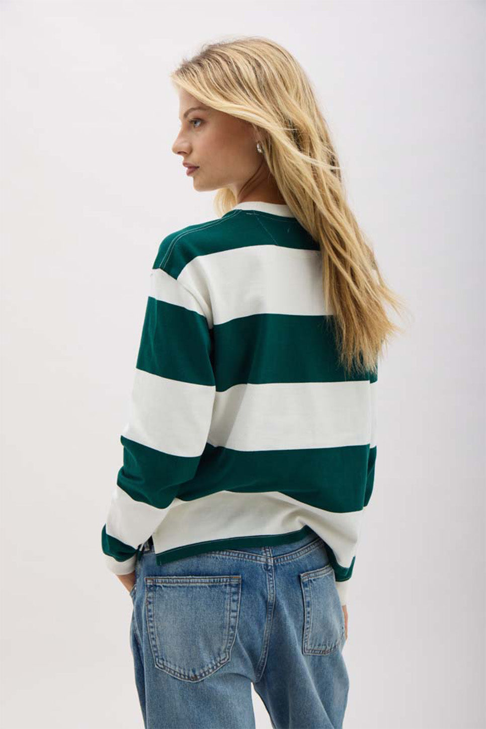 Richer Poorer - Beefy Strip Cotton Pullover - Rainforest/Bone - Back