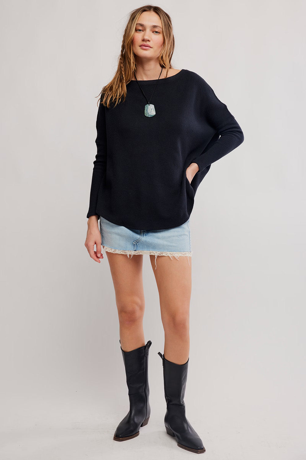 Free People - Latte Blues Thermal Solid - Black - Front
