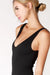 Niki Biki - Ribbed V Neck Bodysuit - Black - Detail