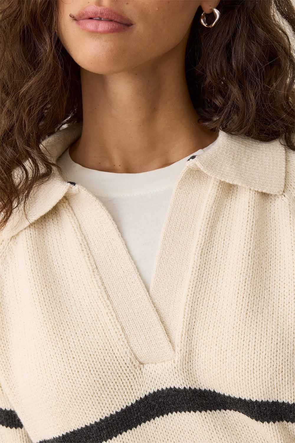 Marine Layer - Berkeley Sweater Polo - Charcoal Stripe - Detail