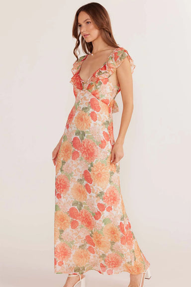 Mink Pink - Aida Frill Maxi Dress - Apricot Floral - Profile