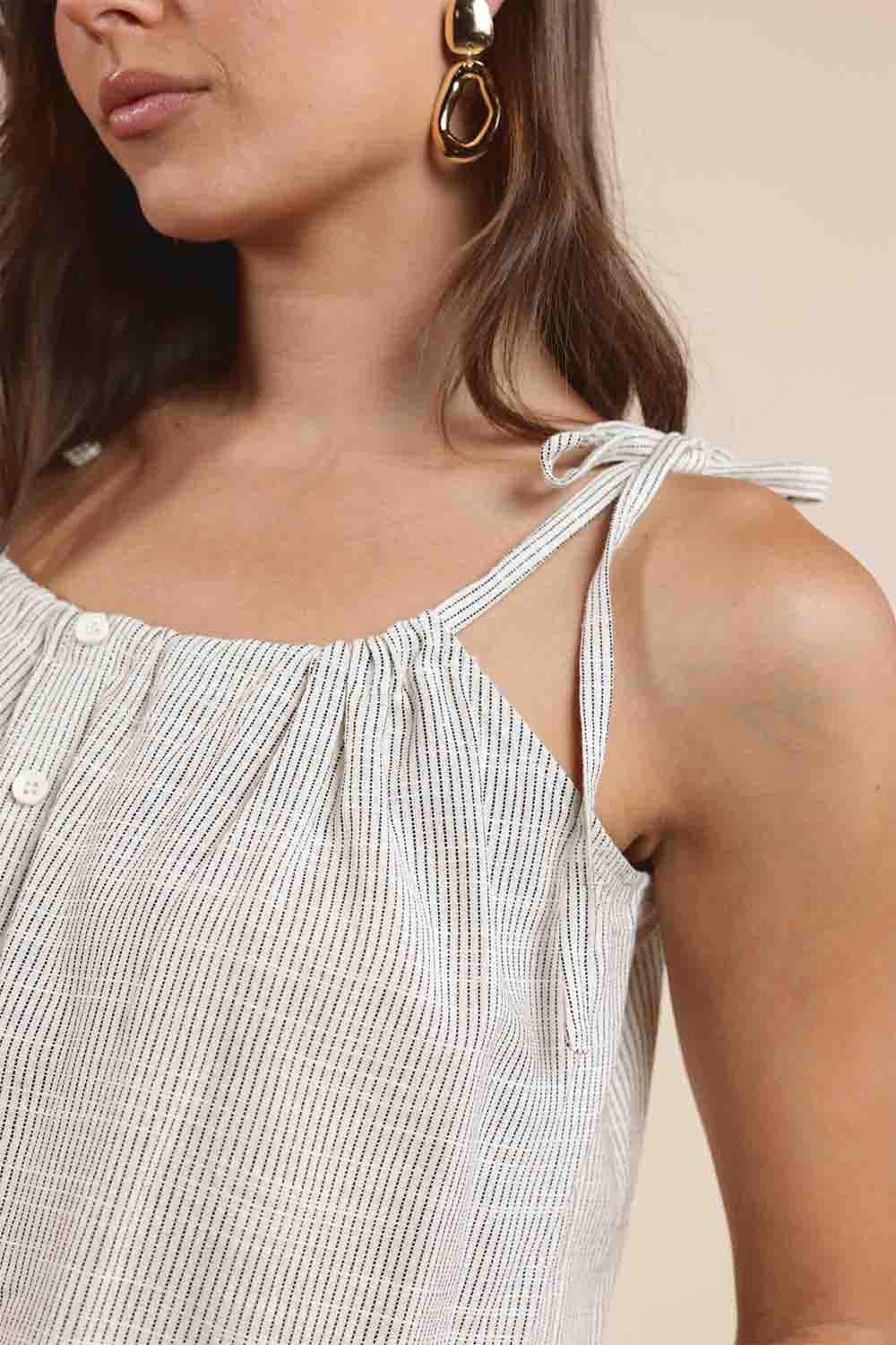 Sadie & Sage - Mojave Tie Strap Button Tank - Black Ivory - Detail