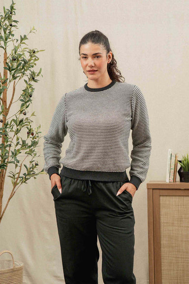bridge and burn ansel sweater charcoal stripe front