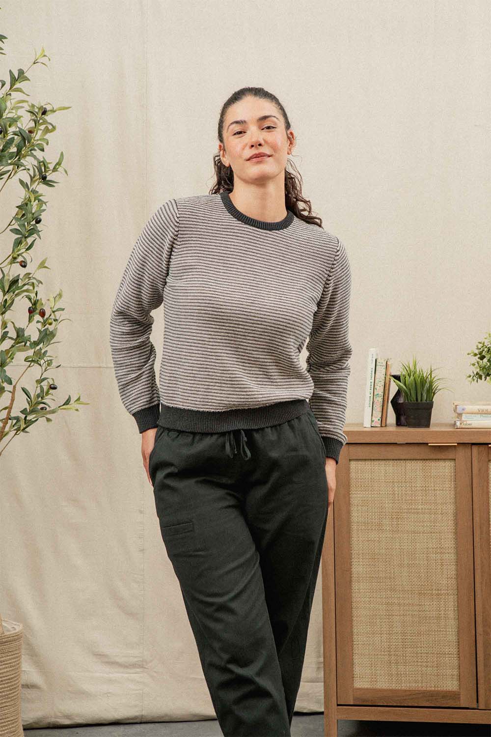 bridge and burn ansel sweater charcoal stripe profile
