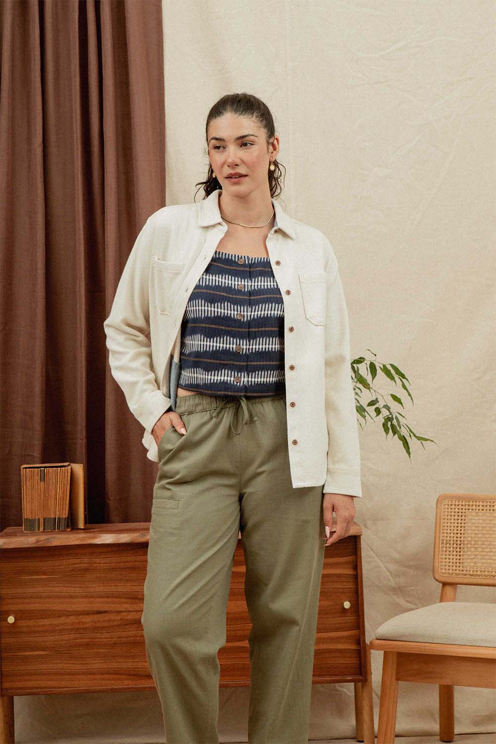bridge and burn dawson overshirt ivory twill model