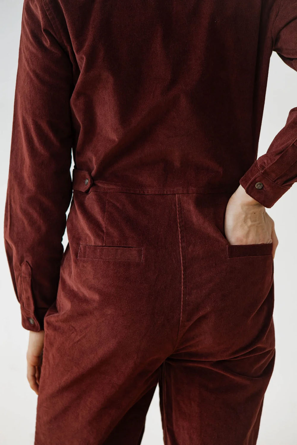 Bridge & Burn - Faye Jumpsuit - Dark Red Pinwhale - Back Detail