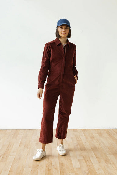Bridge & Burn - Faye Jumpsuit - Dark Red Pinwhale - Front