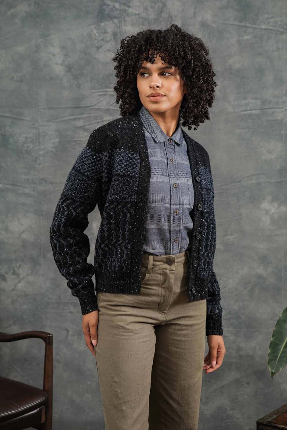 Bridge & Burn - Juneau Cardigan - Midnight Tweed - Front