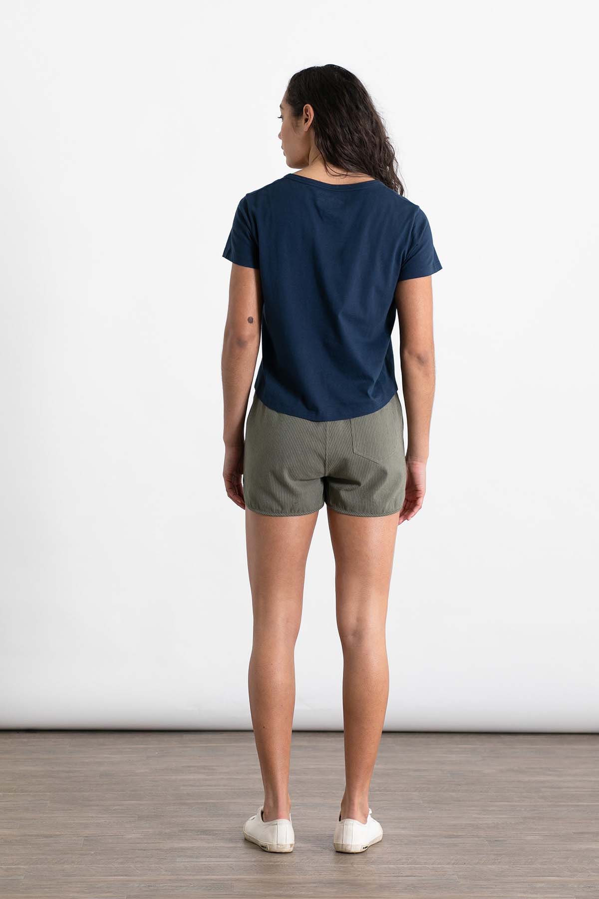 bridge and burn luca track short olive pinstripe back
