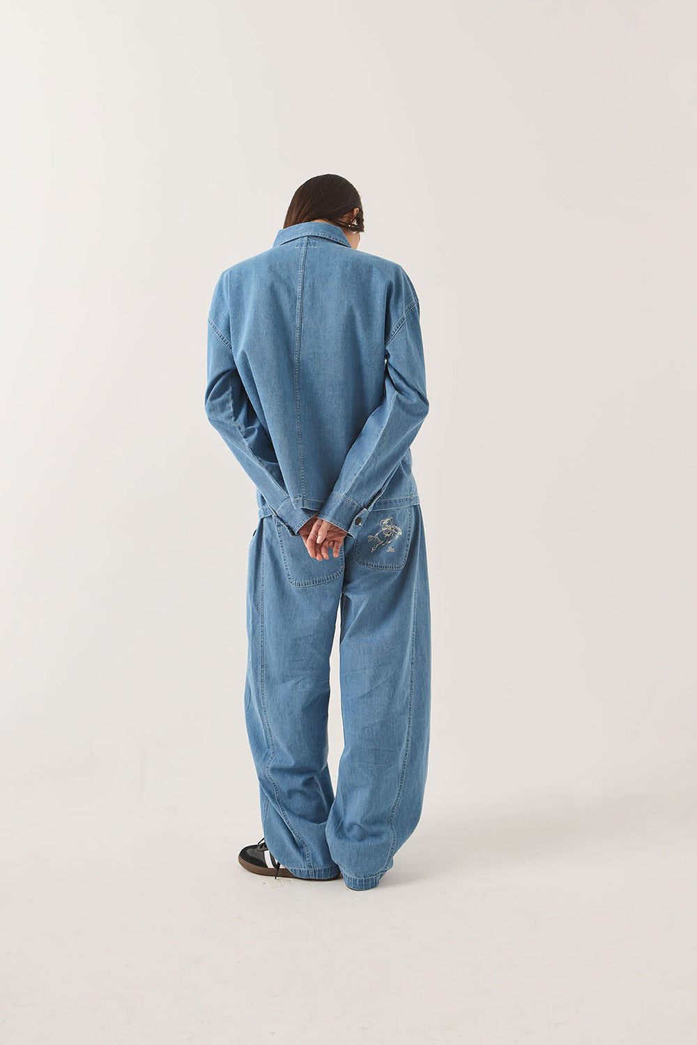Brixton Barn Jacket in Light Stone Wash — Back view