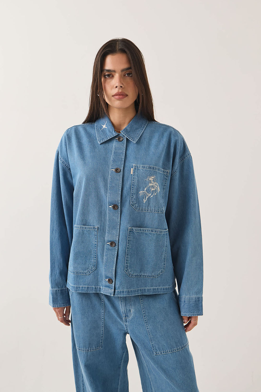 Brixton Barn Jacket in Light Stone Wash — Front view