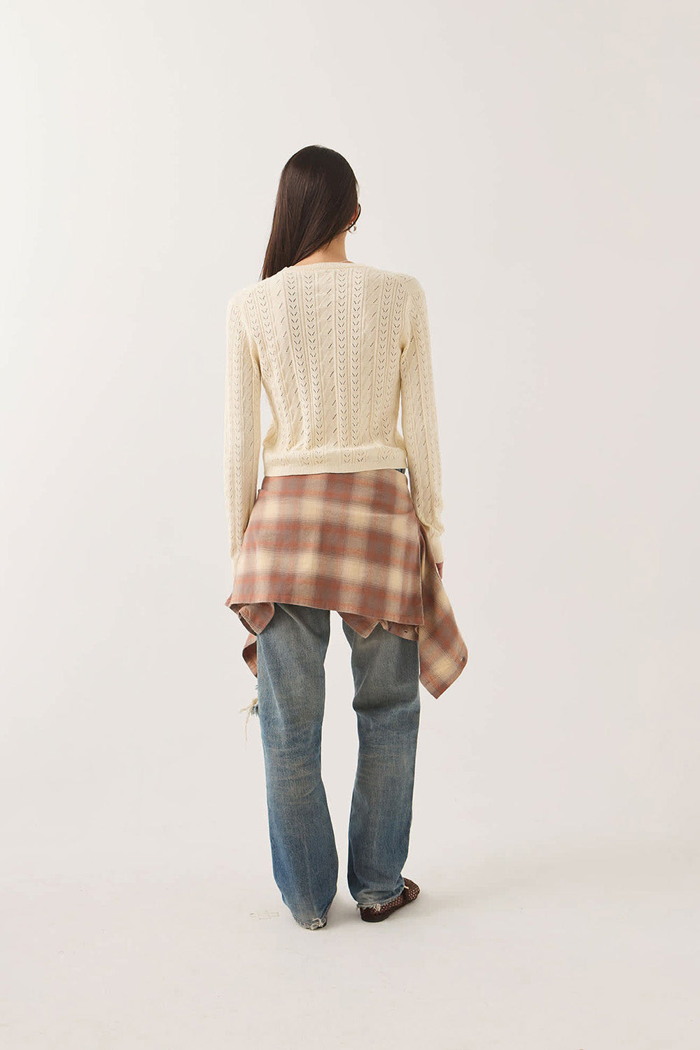 Brixton Bixby Lightweight Cardigan in Wax Paper — Back view