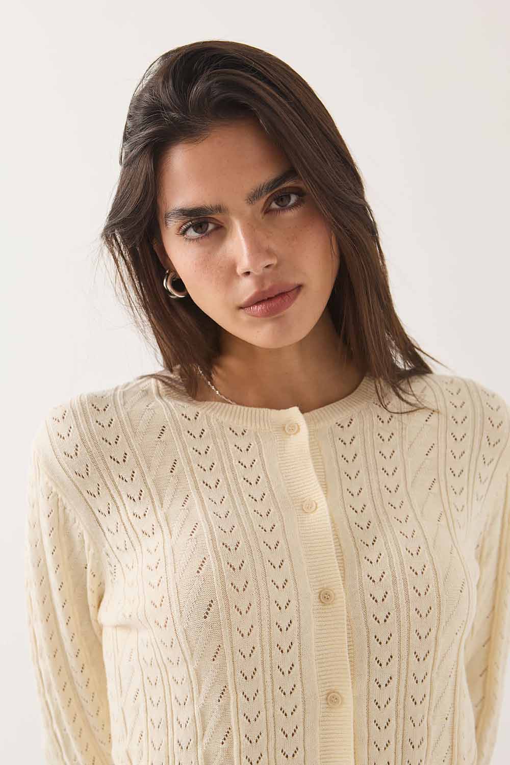 Brixton Bixby Lightweight Cardigan in Wax Paper — Front view