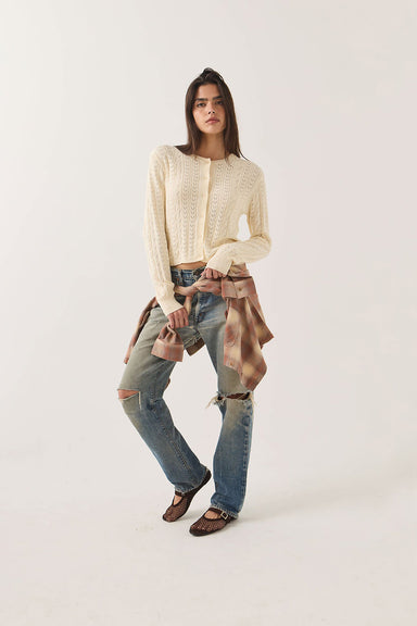 Brixton Bixby Lightweight Cardigan in Wax Paper — Full-body view