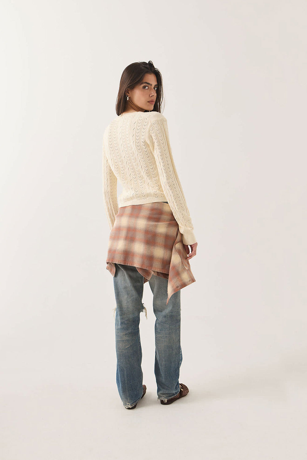 Brixton Bixby Lightweight Cardigan in Wax Paper — Quarter view