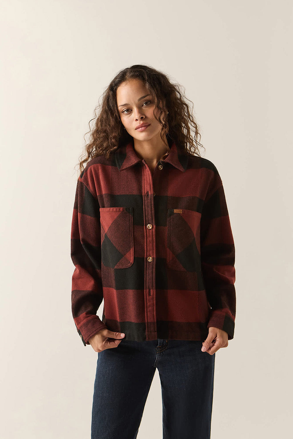 Brixton Bowery Soft Brushed Flannel in Dark Brick/Black — Front view