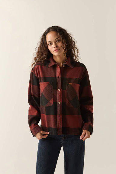 Brixton Bowery Soft Brushed Flannel in Dark Brick/Black — Front view