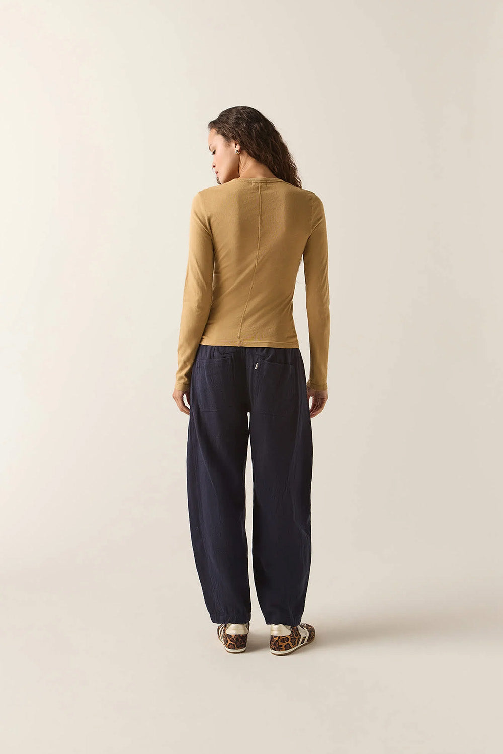 Brixton Carefree Long Sleeve Tee in Khaki — Back view