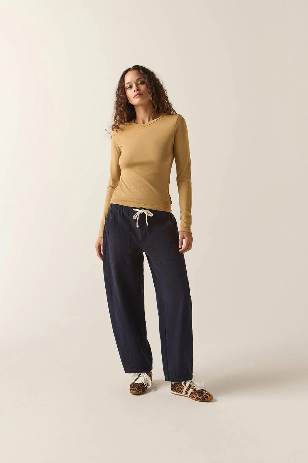 Brixton Carefree Long Sleeve Tee in Khaki — Full-body view