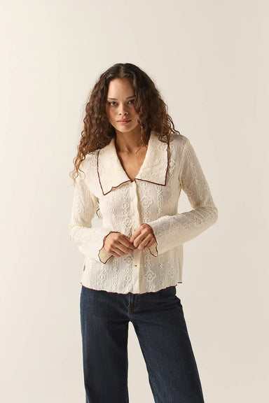 Brixton Grace Button Down in Off White/Wild Ginger — Front view
