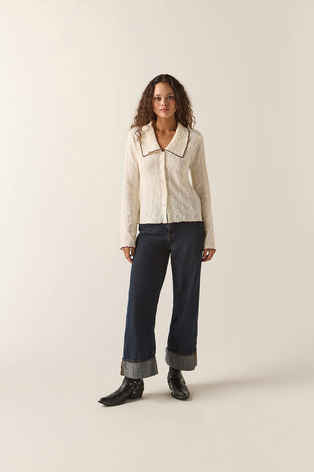 Brixton Grace Button Down in Off White/Wild Ginger — Full-body view