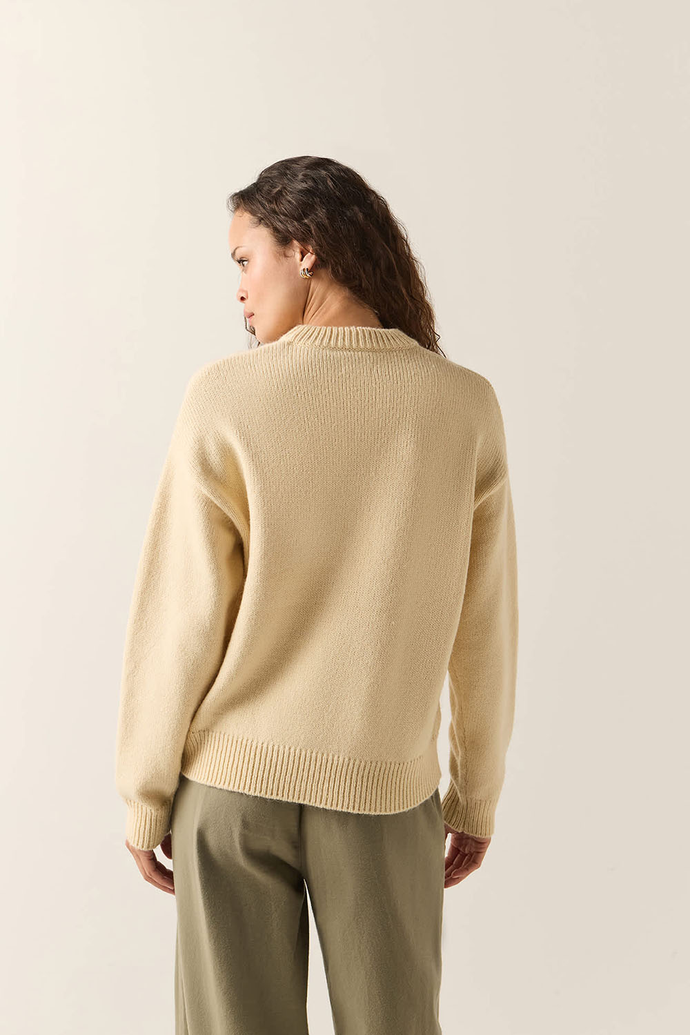 Brixton Howdy Crew Sweater in Whitecap — Back view